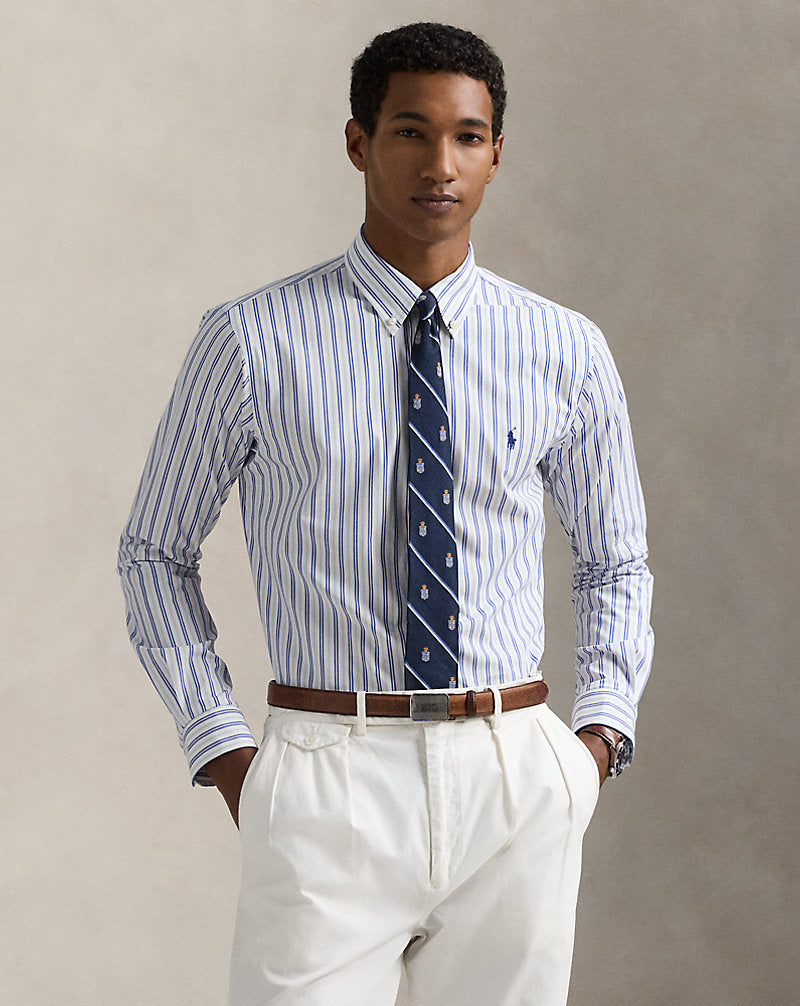 CAMISA CUSTOM FIT DE POPELINA STRETCH WHITE BLUE