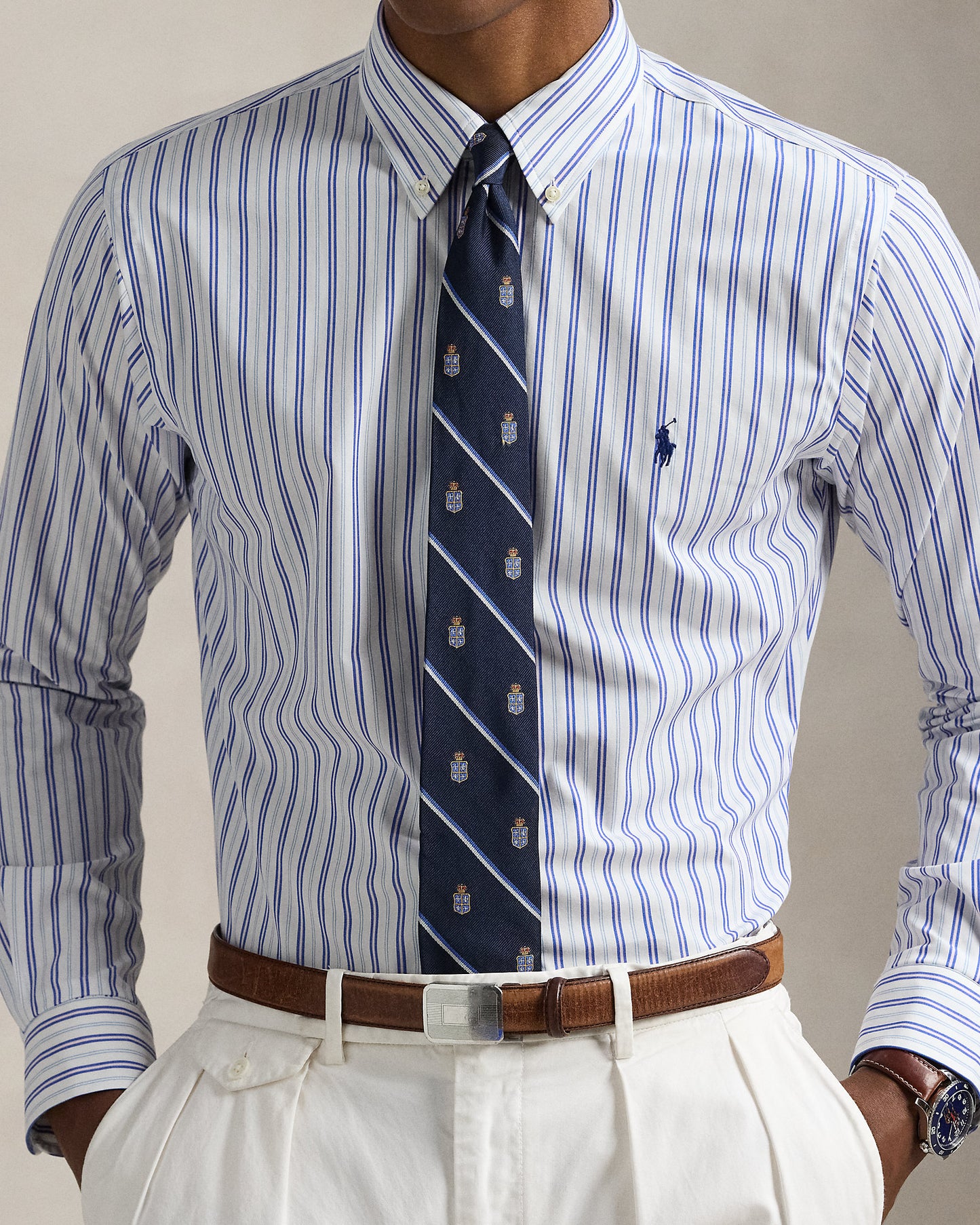 CAMISA CUSTOM FIT DE POPELINA STRETCH WHITE BLUE