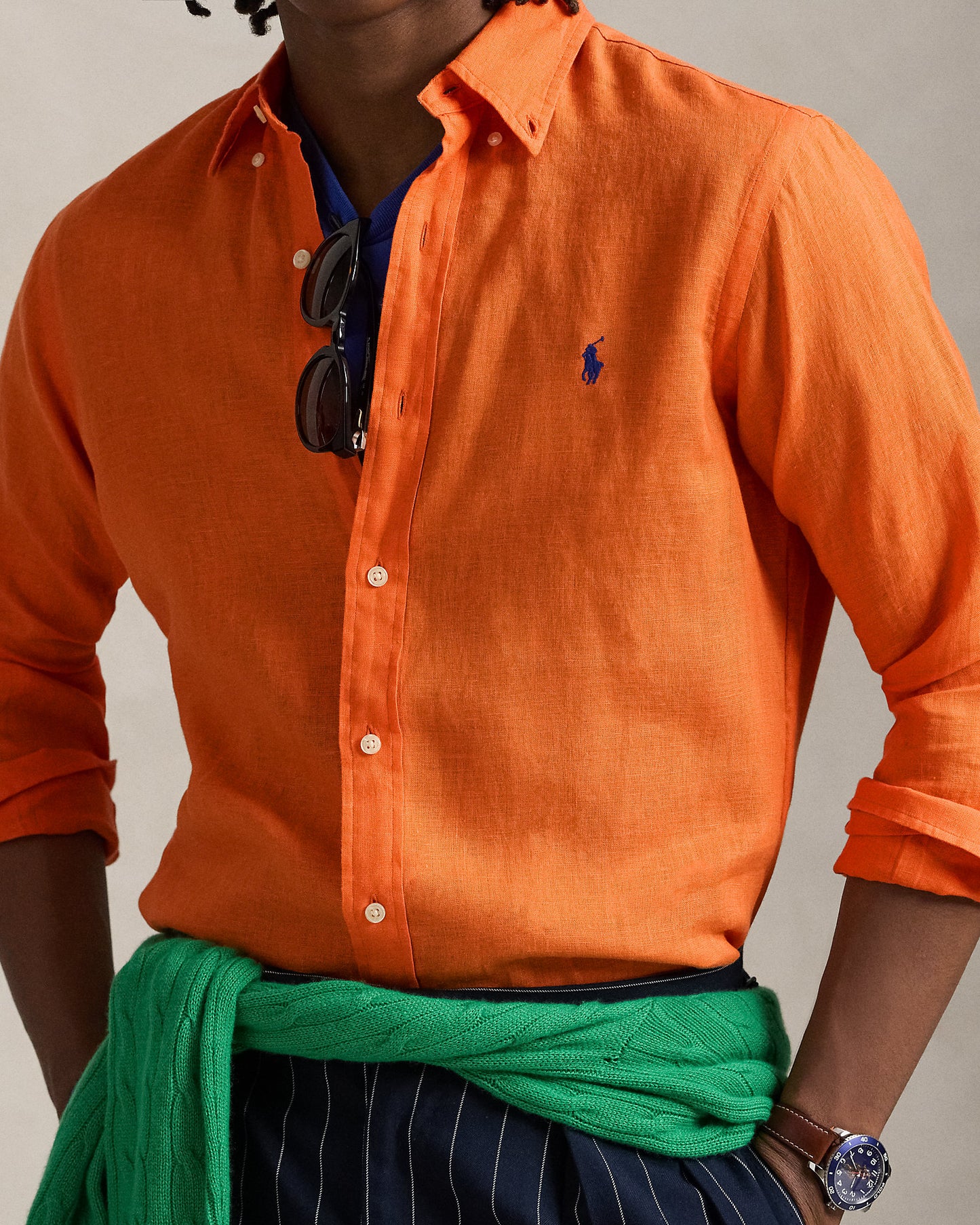 CAMISA CUSTOM FIT DE LINO NARANJA