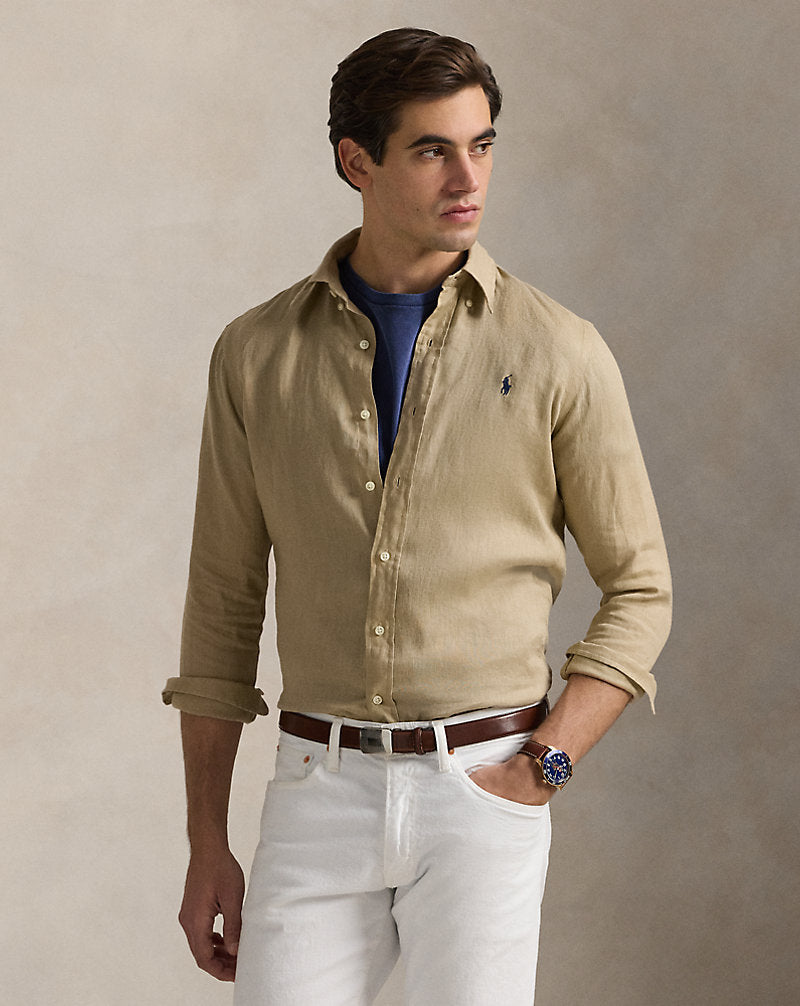 CAMISA CUSTOM FIT DE LINO LIGERO COASTAL BEIGE