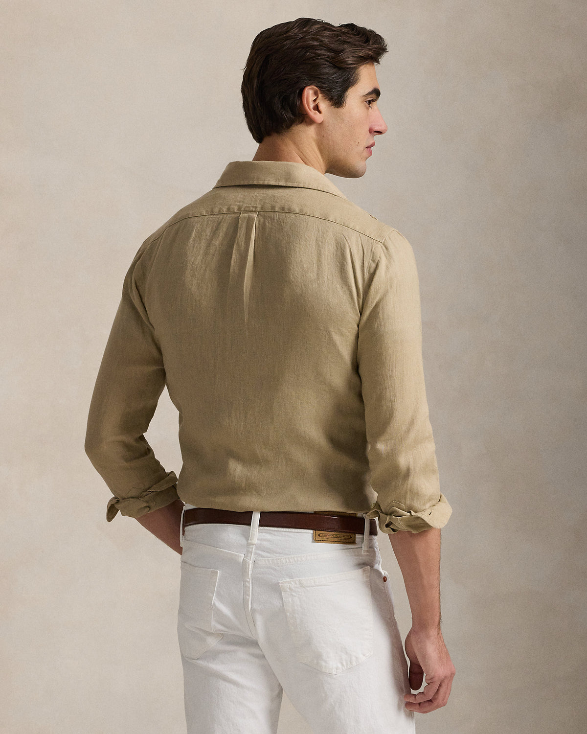 CAMISA CUSTOM FIT DE LINO LIGERO COASTAL BEIGE