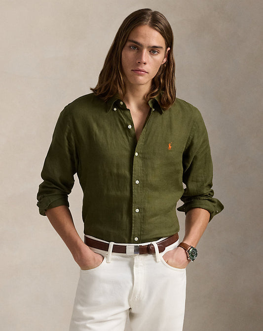 CAMISA CUSTOM FIT DE LINO NEW OLIVE
