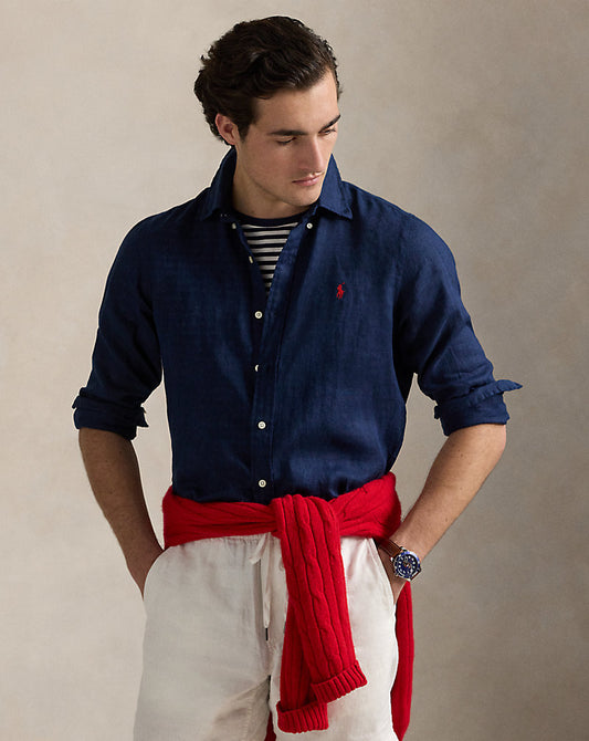 CAMISA CUSTOM FIT DE LINO NEWPORT NAVY