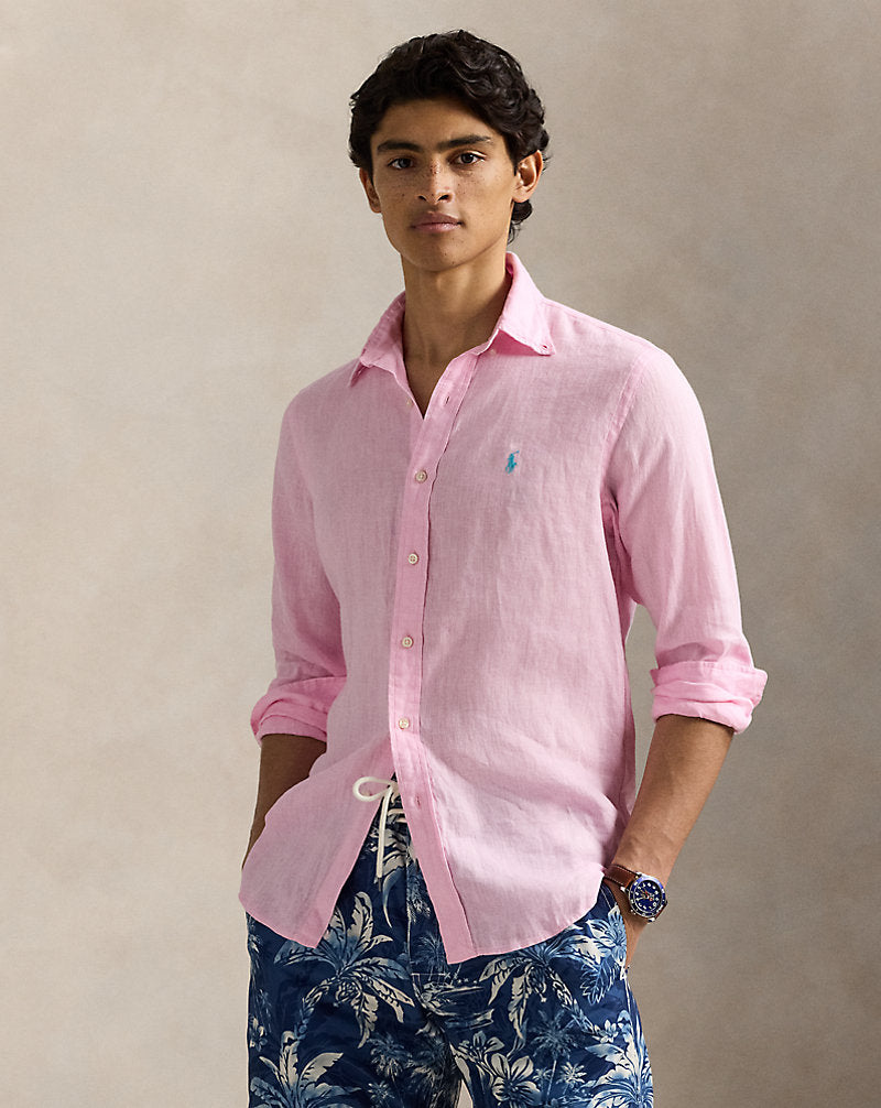 CAMISA DE LINO CUSTOM FIT CARMEL PINK