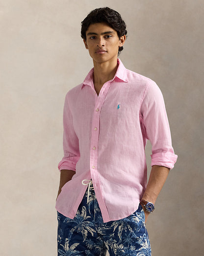 CAMISA DE LINO CUSTOM FIT CARMEL PINK
