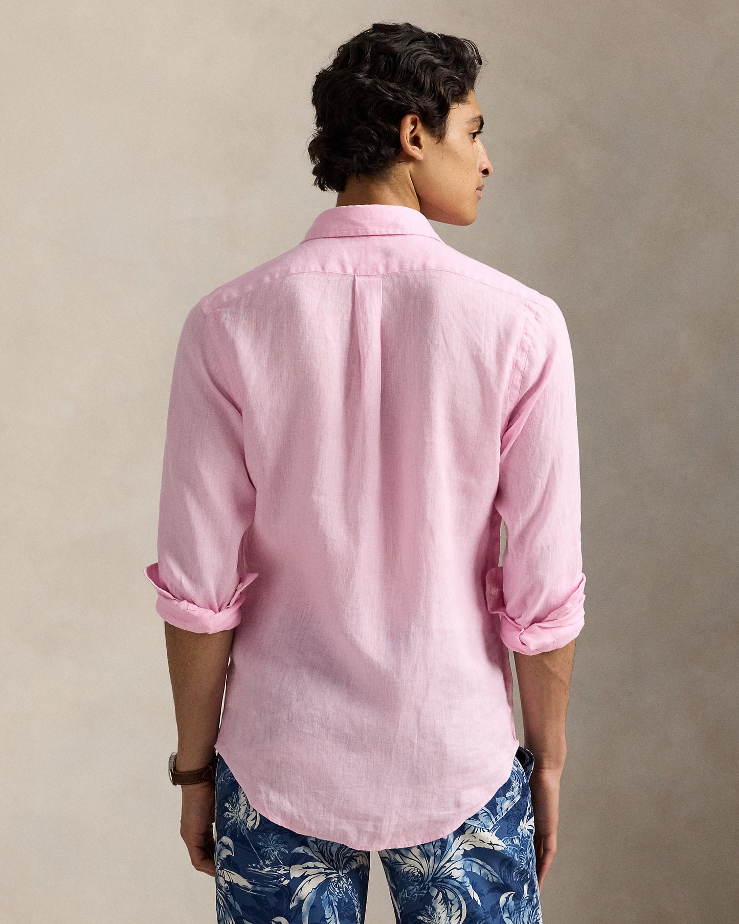 CAMISA DE LINO CUSTOM FIT CARMEL PINK