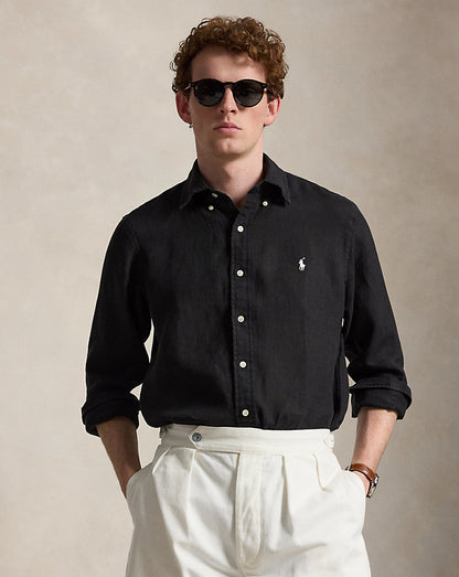 CAMISA CUSTOM FIT  DE LINO LIGERO RL BLACK