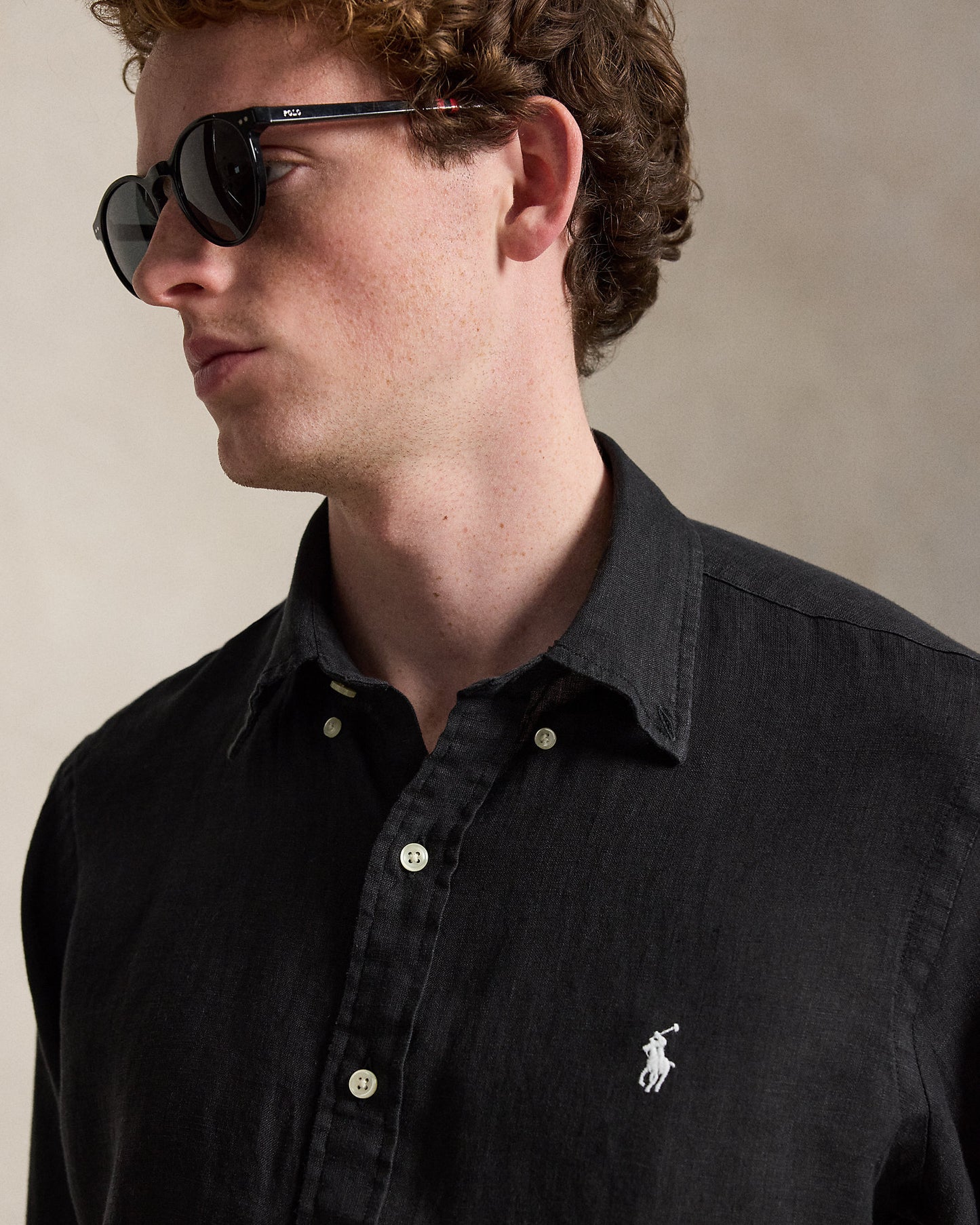 CAMISA CUSTOM FIT  DE LINO LIGERO RL BLACK