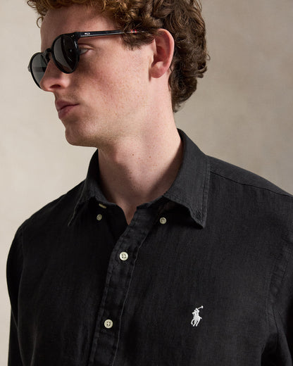 CAMISA CUSTOM FIT  DE LINO LIGERO RL BLACK