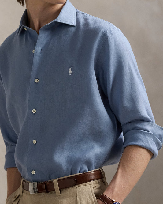 CAMISA CUSTOM FIT EN LINO CHANNEL BLUE