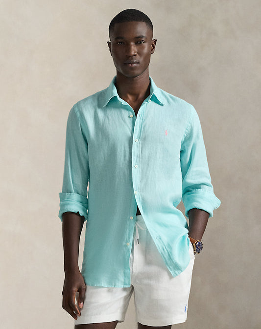 CAMISA DE LINO LIGERO  CUSTOM FIT NEW AQUA