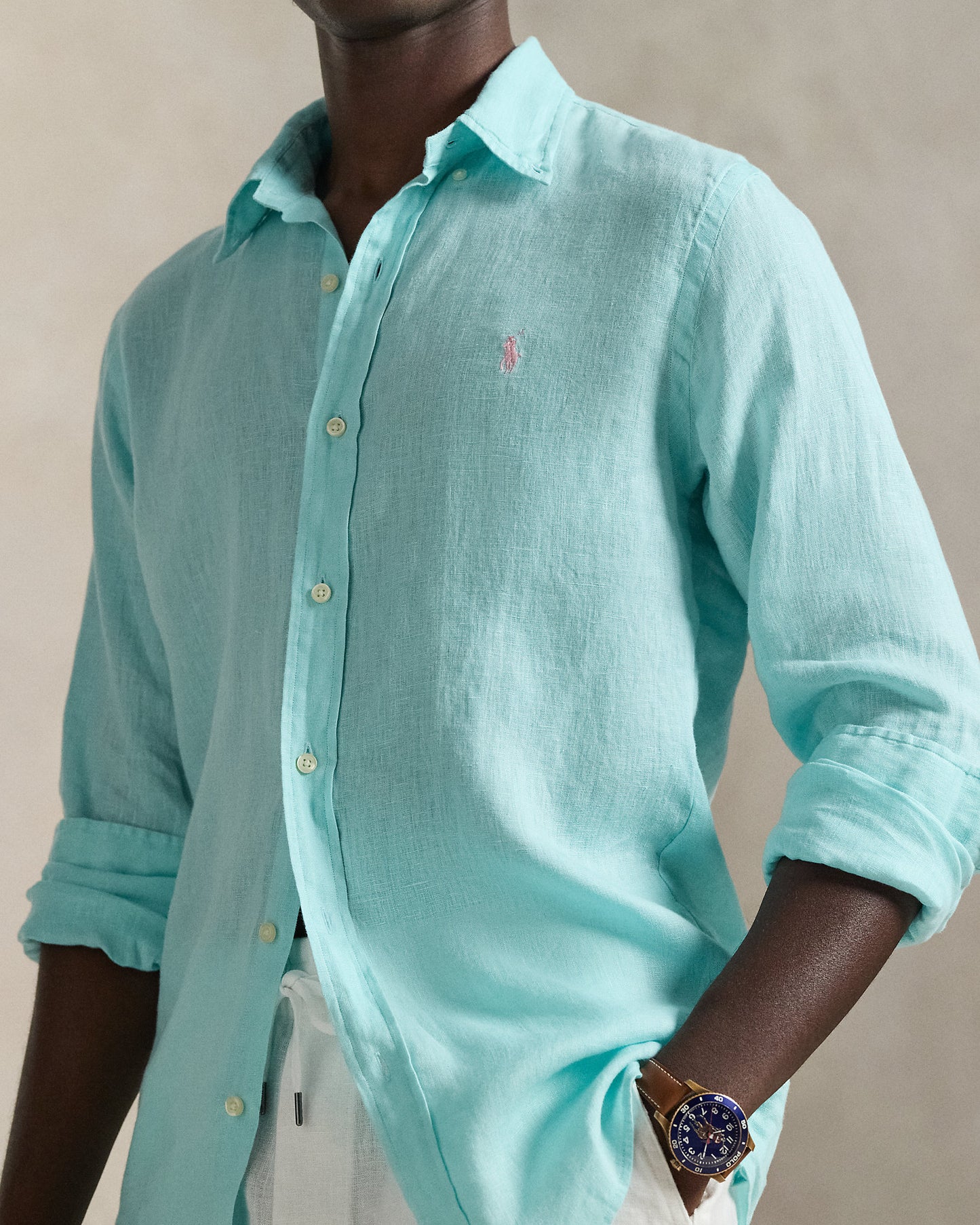 CAMISA DE LINO LIGERO  CUSTOM FIT NEW AQUA