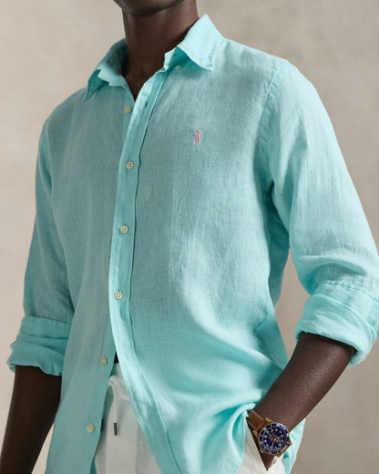 CAMISA DE LINO LIGERO  CUSTOM FIT NEW AQUA