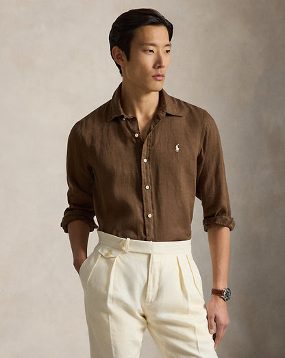CAMISA DE LINO LIGERO  CUSTOM FIT CHESTNUT