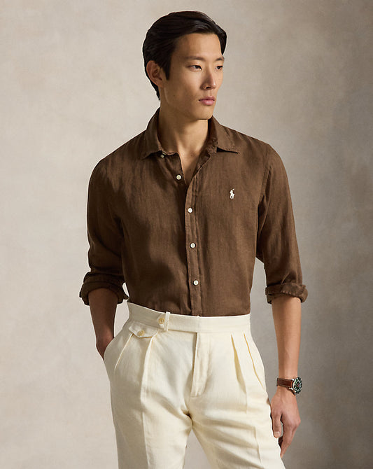 CAMISA DE LINO LIGERO  CUSTOM FIT CHESTNUT