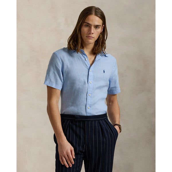 CAMISA CUSTOM FIT MANGA CORTA EN LINO LIGERO OFFICE BLUE