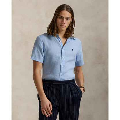 CAMISA CUSTOM FIT MANGA CORTA EN LINO LIGERO OFFICE BLUE