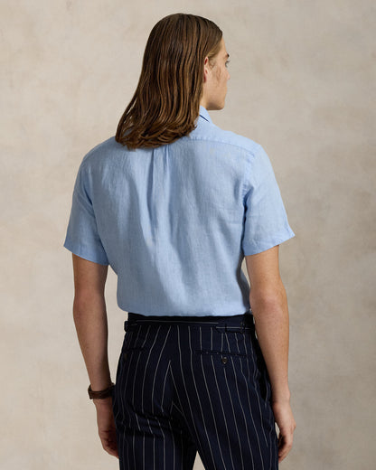 CAMISA CUSTOM FIT MANGA CORTA EN LINO LIGERO OFFICE BLUE