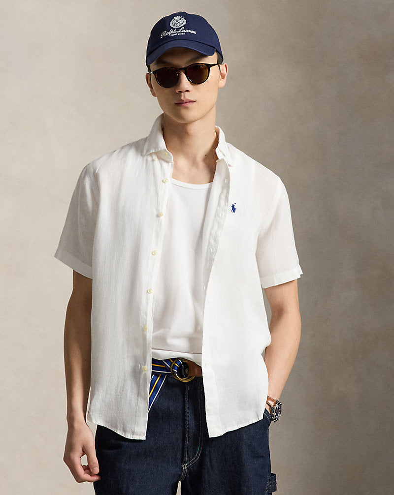 CAMISA MANGA CORTA DE LINO LIGERO CUSTOM FIT WHITE