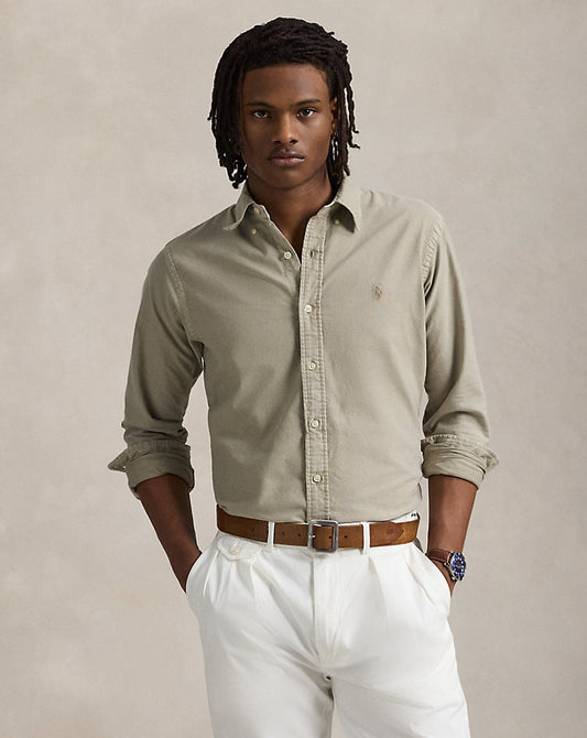 CAMISA CUSTOM FIT TEÑIDA CON MINERALES EN OXFORD OLIVE