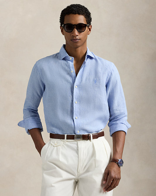 CAMISA CUSTOM FIT DE LINO CABANNA BLUE WHITE
