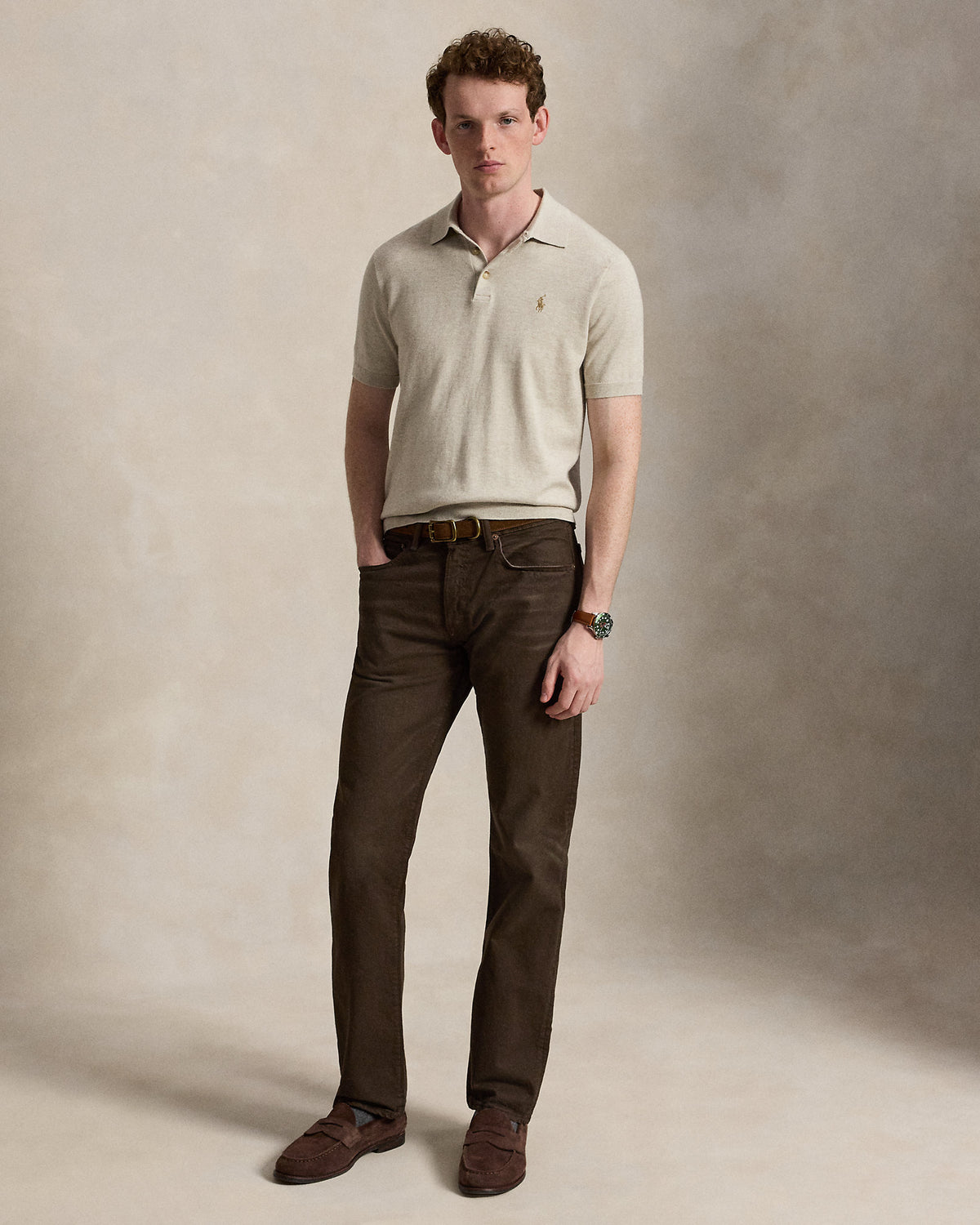 SUETER TEJIDO TIPO POLO EN ALGODON DE PUNTO FINO WALNUT BROWN