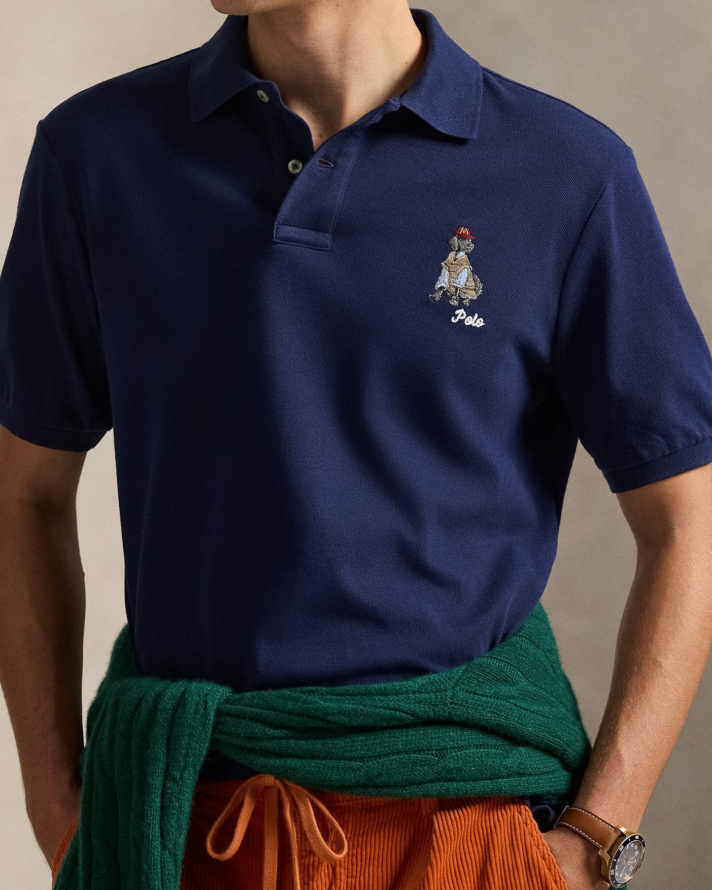 POLO DE PIQUE CLASSIC FIT CON GOLDEN RETRIEVER NAVY