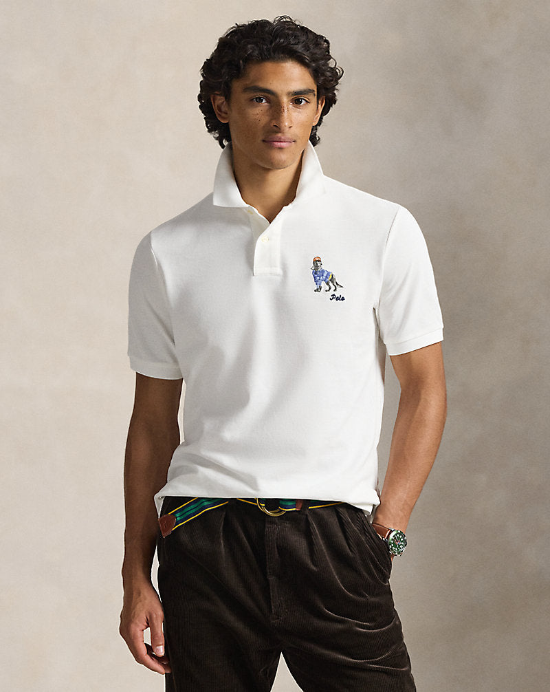 POLO DE PIQUE CUSTOM SLIM CON GOLDEN RETRIEVER BORDADO WHITE