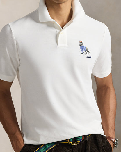 POLO DE PIQUE CUSTOM SLIM CON GOLDEN RETRIEVER BORDADO WHITE