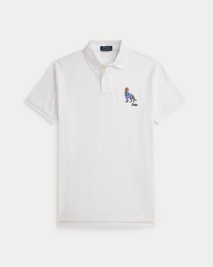 POLO DE PIQUE CUSTOM SLIM CON GOLDEN RETRIEVER BORDADO WHITE