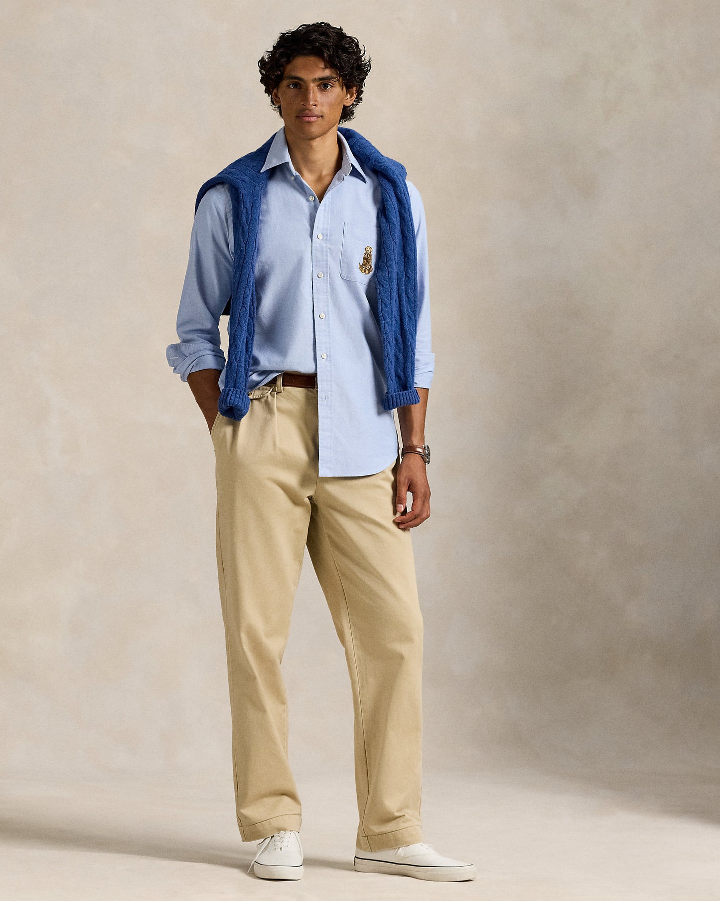 CAMISA CUSTOM FIT EN OXFORD CON GOLDEN RETRIEVER