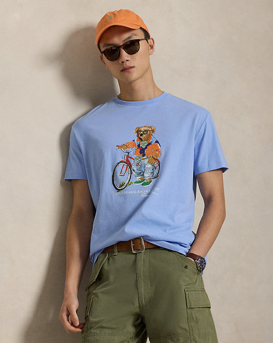 CAMISETA CUSTOM SLIM FIT CON SUMMER BEAR AUSTIN BLUE