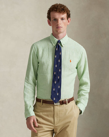 CAMISA DE LINO LIGERO  CON RAYAS CUSTOM FIT ESSEX GREEN