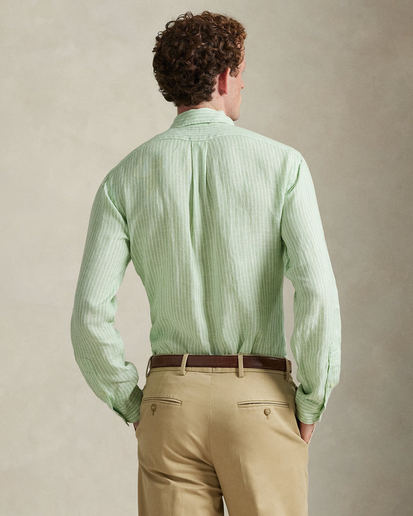 CAMISA DE LINO LIGERO  CON RAYAS CUSTOM FIT ESSEX GREEN