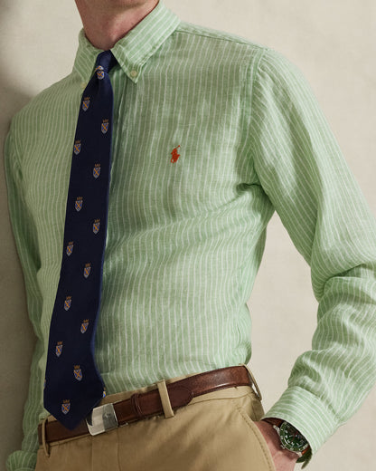 CAMISA DE LINO LIGERO  CON RAYAS CUSTOM FIT ESSEX GREEN