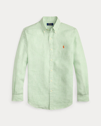 CAMISA DE LINO LIGERO  CON RAYAS CUSTOM FIT ESSEX GREEN