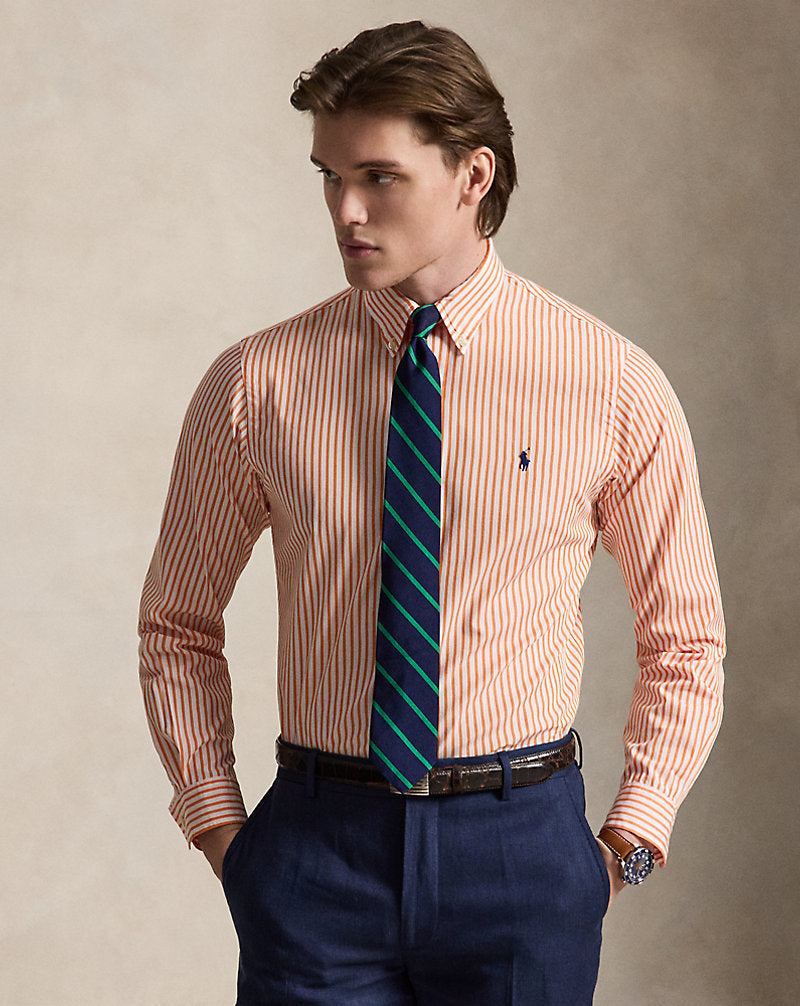 CAMISA DE POPELINA STRETCH CUSTOM FIT A RAYAS KONA ORANGE WHITE