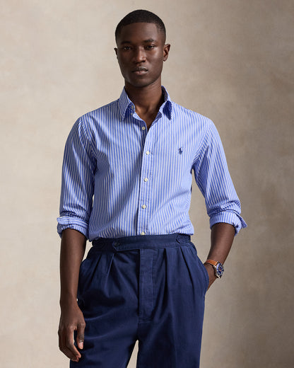 CAMISA DE POPELINA STRETCH CUSTOM FIT A RAYAS MED BLUE WHITE