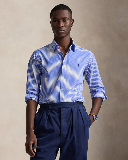 CAMISA DE POPELINA STRETCH CUSTOM FIT A RAYAS MED BLUE WHITE
