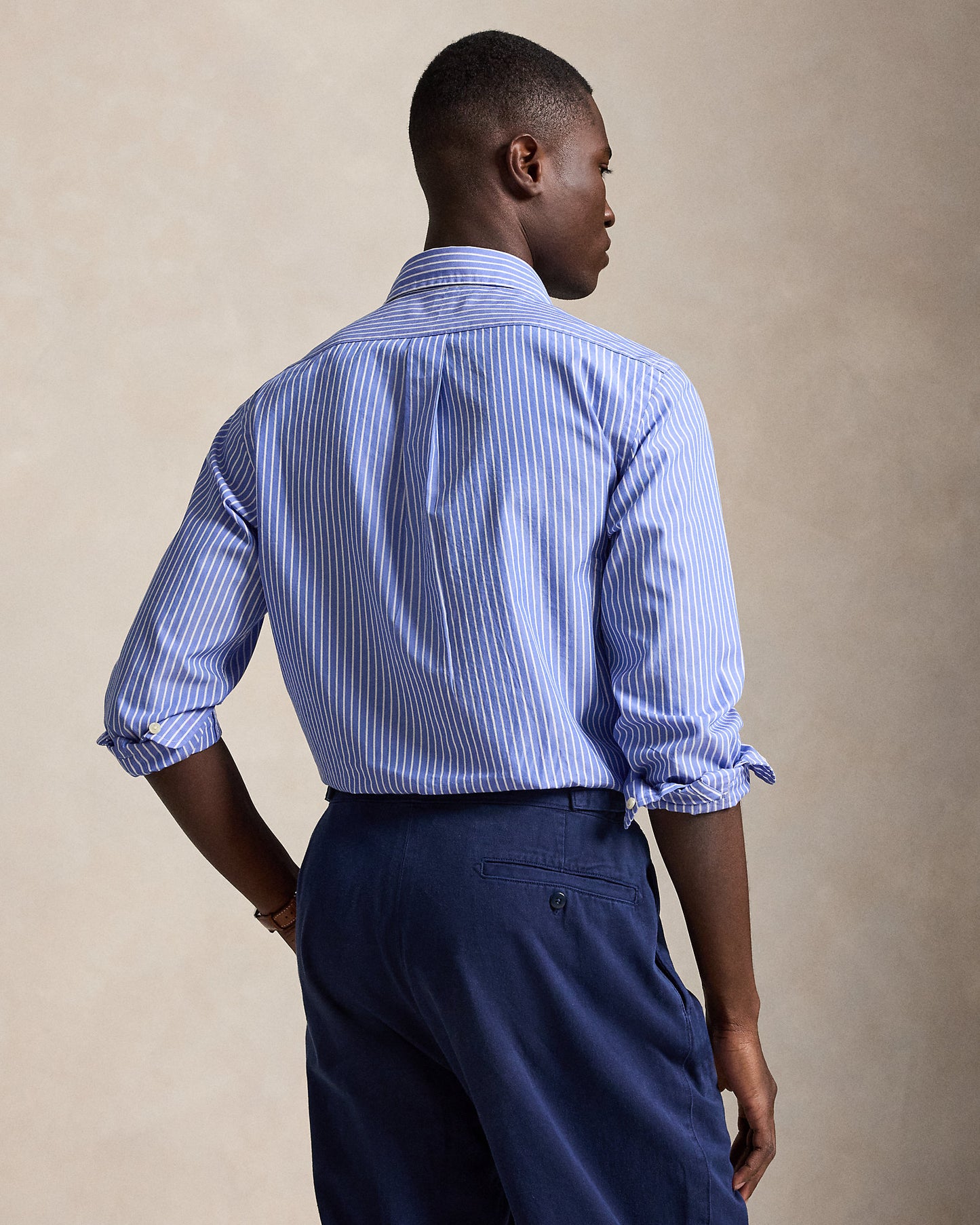 CAMISA DE POPELINA STRETCH CUSTOM FIT A RAYAS MED BLUE WHITE