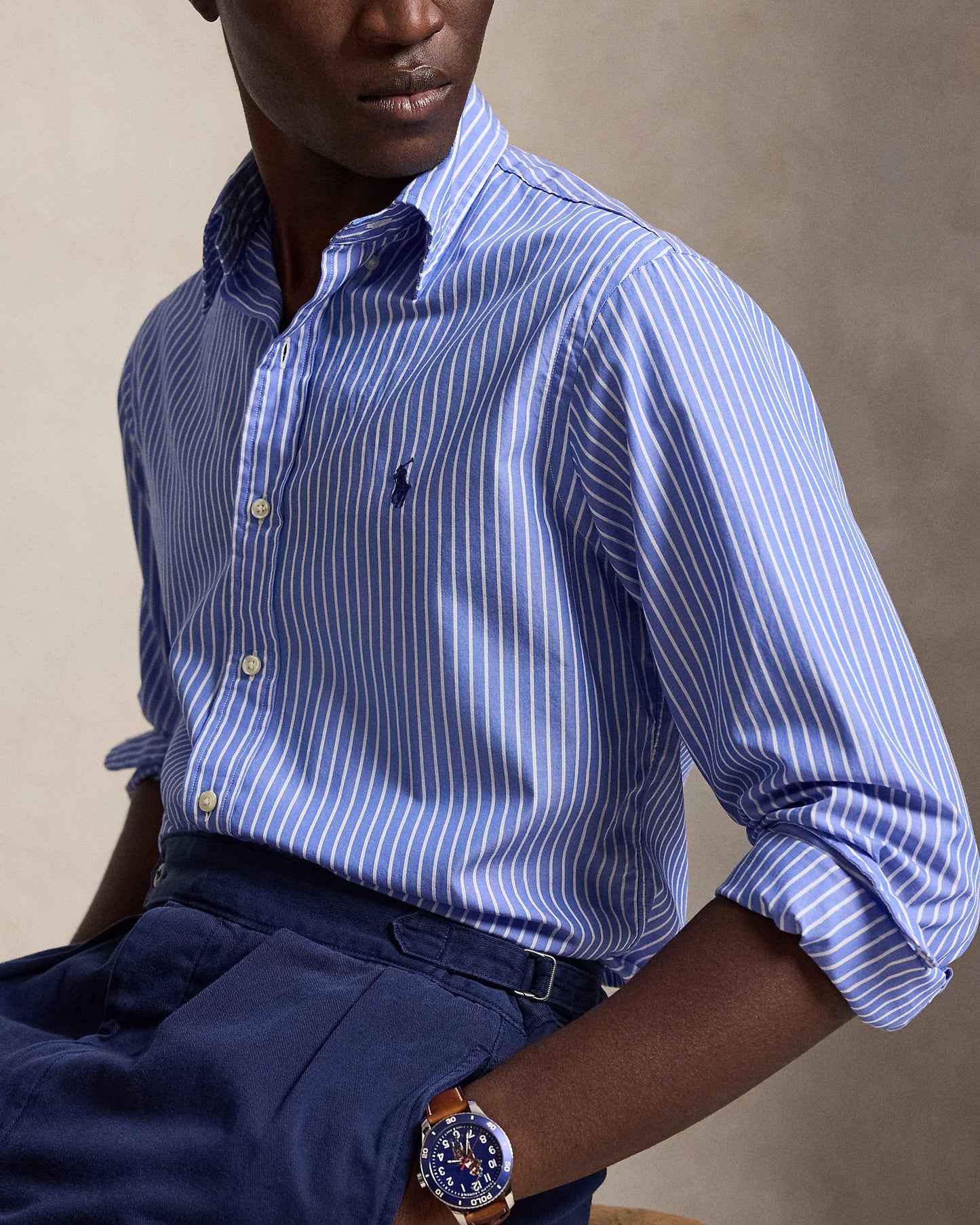 CAMISA DE POPELINA STRETCH CUSTOM FIT A RAYAS MED BLUE WHITE