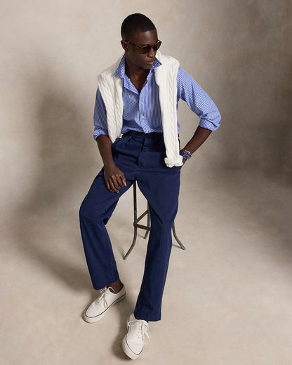 CAMISA DE POPELINA STRETCH CUSTOM FIT A RAYAS MED BLUE WHITE