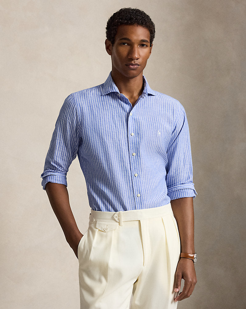 CAMISA CUSTOM FIT EN SEERSUCKER DE ALGODON Y LINO