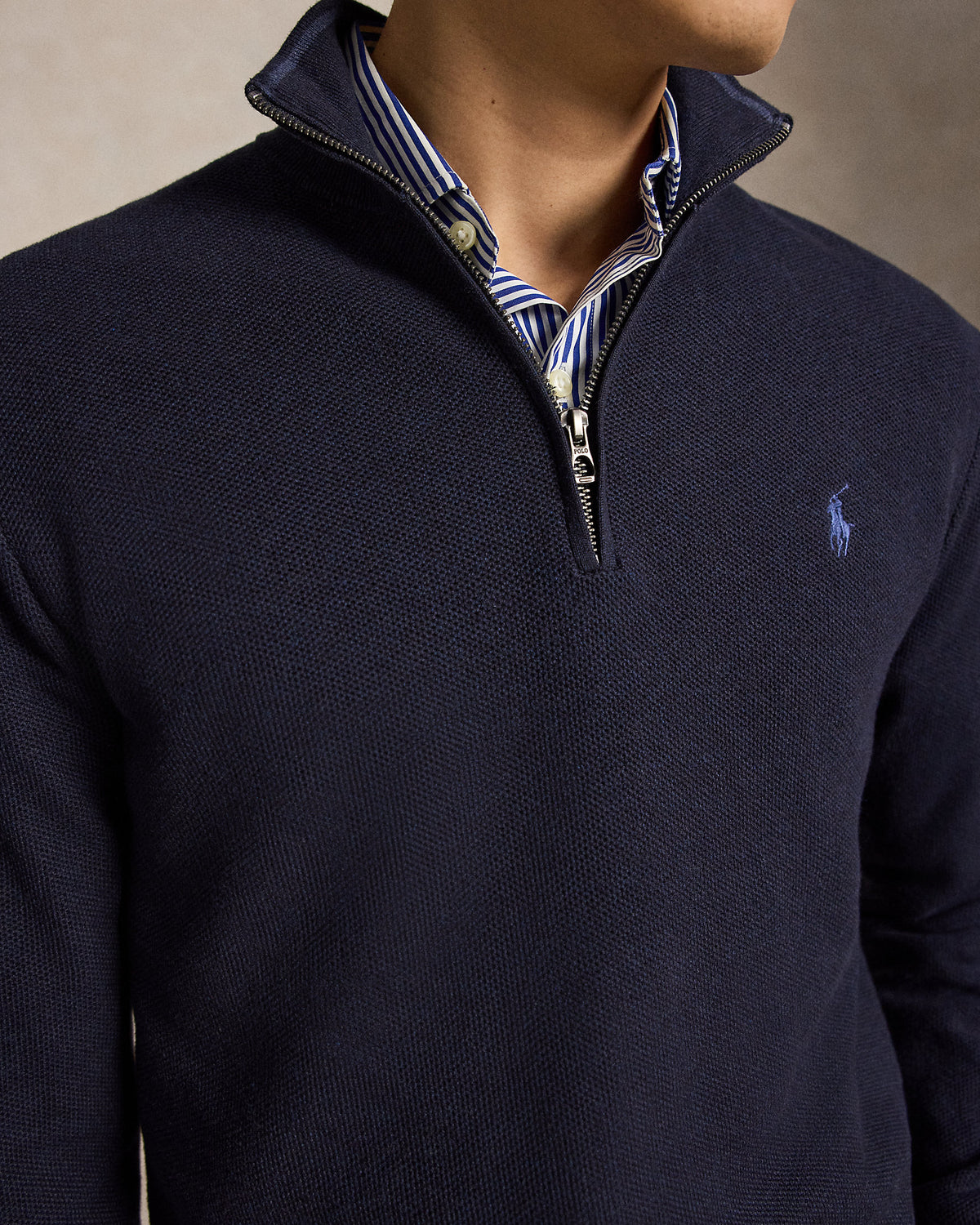 BUZO DE PUNTO DE PIQUE DE ALGODON NAVY HEATHER