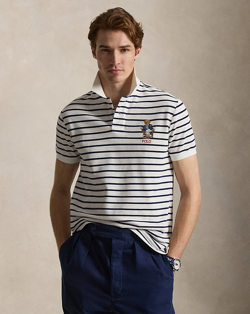 POLO DE PIQUE EN ALGODON CUSTOM SLIM FIT CON POLO BEAR NAVY