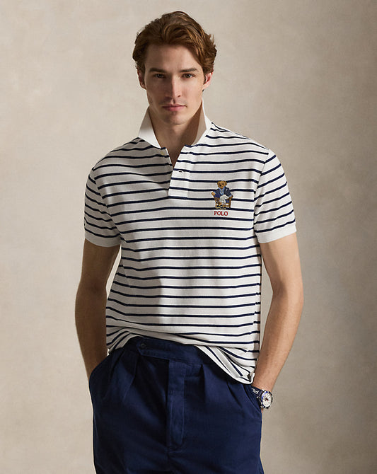 POLO DE PIQUE EN ALGODON CUSTOM SLIM FIT CON POLO BEAR NAVY