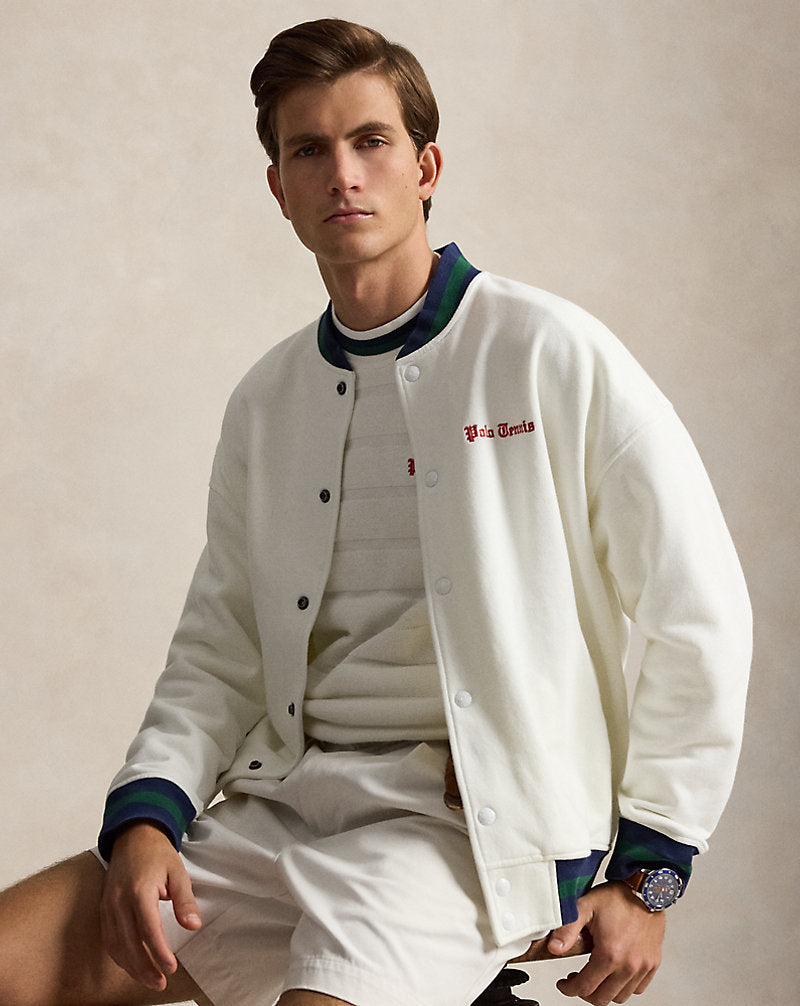 CHAQUETA DE BEISBOL RELAXED FIT DE FELPA WHITE