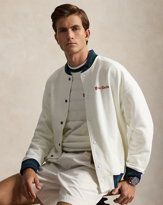 CHAQUETA DE BEISBOL RELAXED FIT DE FELPA WHITE
