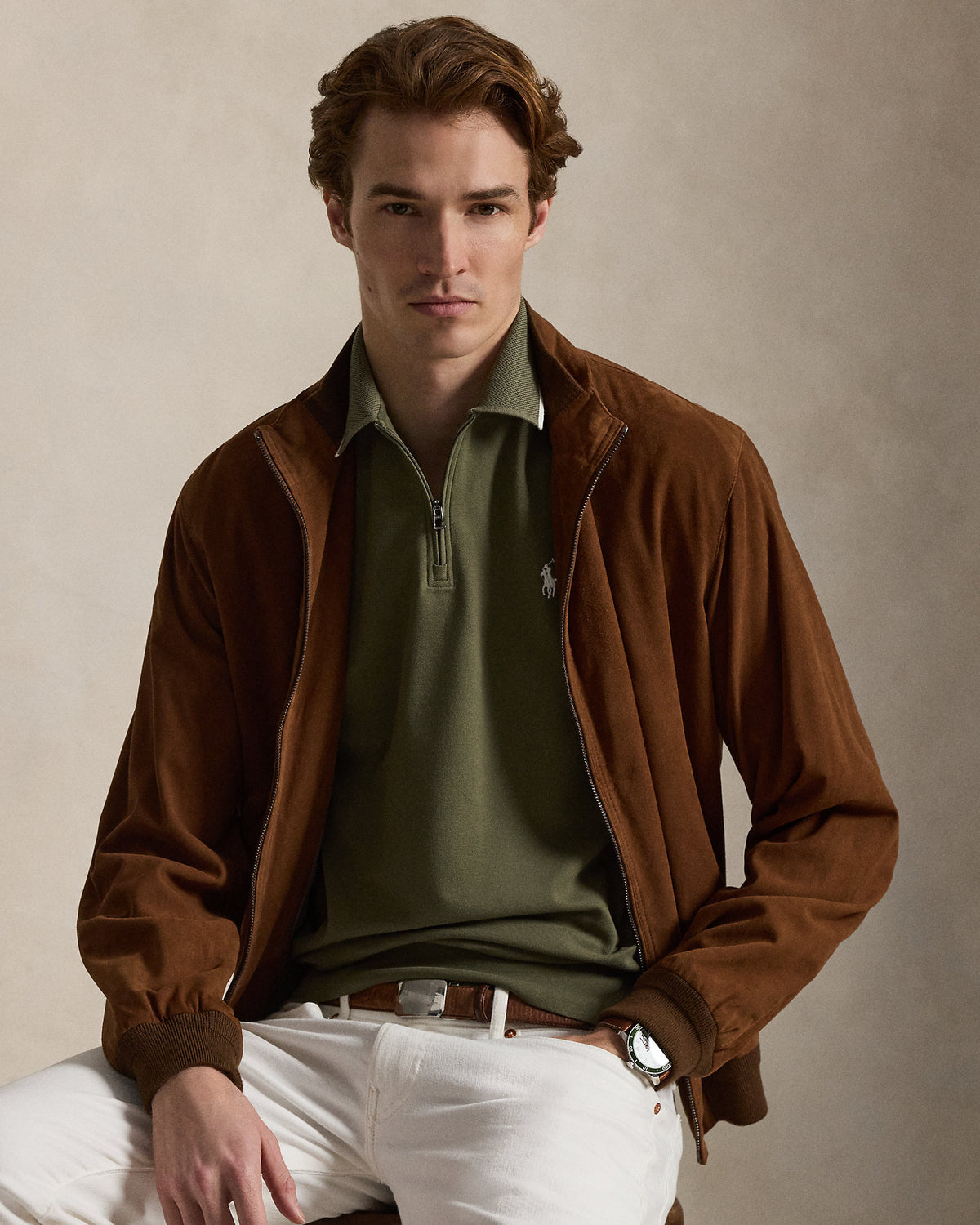 POLO DE PIQUE CLASSIC FIT CON QUARTER-ZIP CRUISE OLIVE