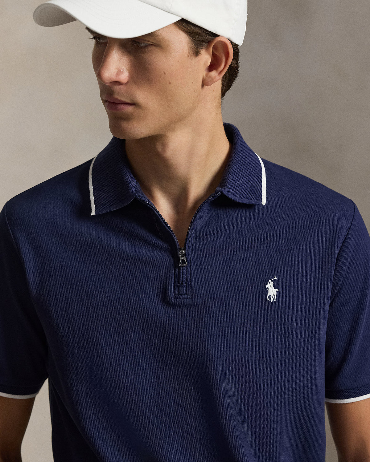 POLO DE PIQUE CLASSIC FIT CON QUARTER-ZIP NEWPORT NAVY